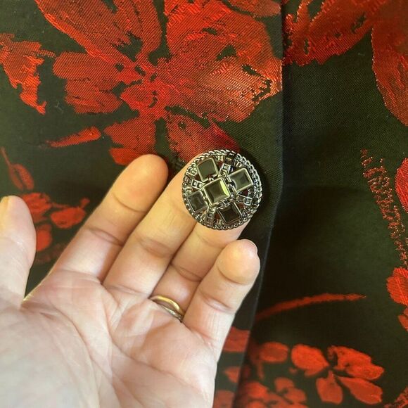 Misook 1X Red Black Evening Jacket Blazer Mature Plus Shimmer Floral 3/4 Sleeves - Picture 9 of 11